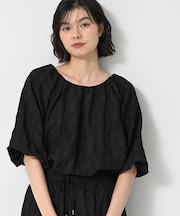 【洗える】バルーンスリーブジャガードブラウス