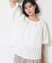 【洗える】バルーンスリーブジャガードブラウス