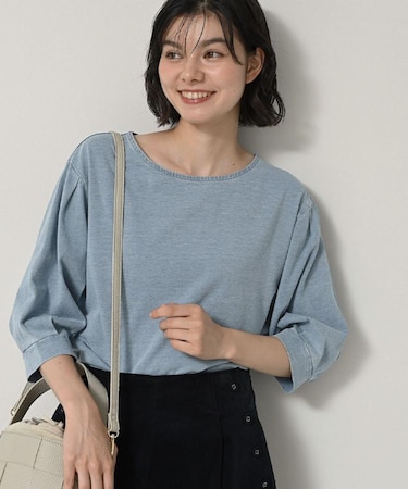 【洗える】インディゴ天竺デニム調カットソー