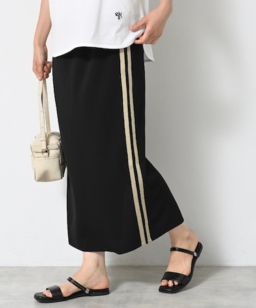 【ウエストゴム・洗える】カットジョーゼットライン入りタイトスカート