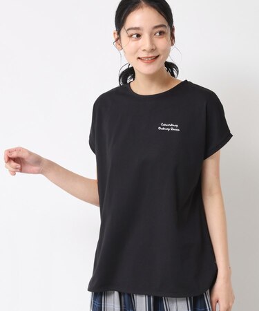 【洗える】フレンチスリーブロゴ入りTシャツ