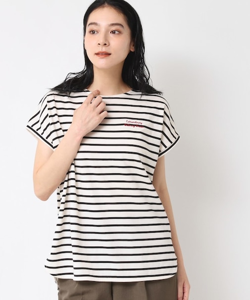 【洗える】フレンチスリーブロゴ入りTシャツ