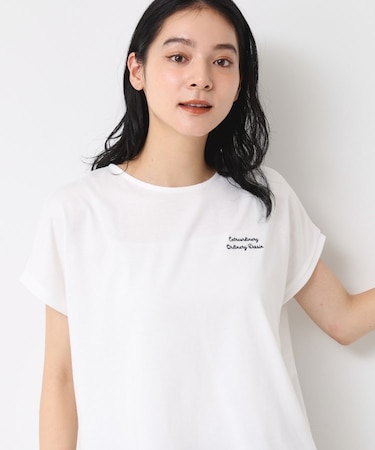 【洗える】フレンチスリーブロゴ入りTシャツ