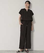 【2点セット/ウエストゴム/洗える】スキッパ―シャツ&ストレートパンツセット