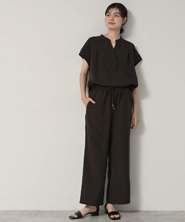 【2点セット/ウエストゴム/洗える】スキッパ―シャツ&ストレートパンツセット