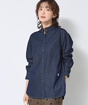 【洗える】フリルデニムシャツ