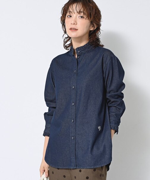 【洗える】フリルデニムシャツ
