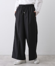 【セットアップ可/ウエストゴム/洗える】サイドライン入りワイドパンツ