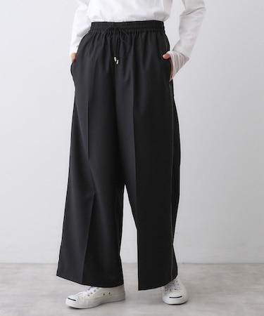 【セットアップ可/ウエストゴム/洗える】サイドライン入りワイドパンツ