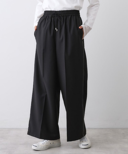【セットアップ可/ウエストゴム/洗える】サイドライン入りワイドパンツ