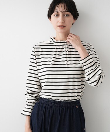 【選べる首元デザイン/洗える】ネックフリルロングカットソー