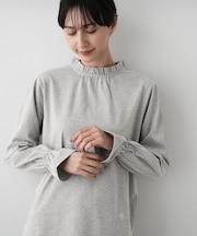 【選べる首元デザイン/洗える】ネックフリルロングカットソー