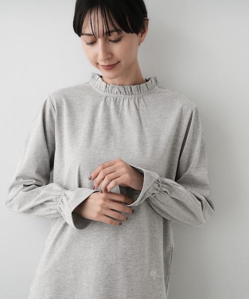 【選べる首元デザイン/洗える】ネックフリルロングカットソー