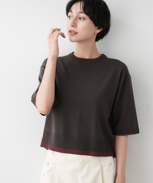 【洗える】バイカラーショート丈ニット