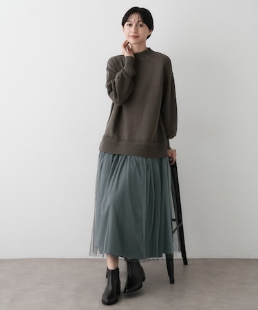 【洗える】ニットチュールドッキングワンピース