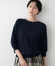 【洗える】後ろボタンニットプルオーバー七分袖