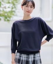 【洗える】後ろボタンニットプルオーバー七分袖