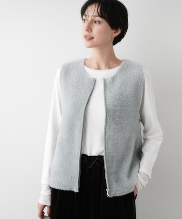 【洗える】ファーヤーンジップジレ