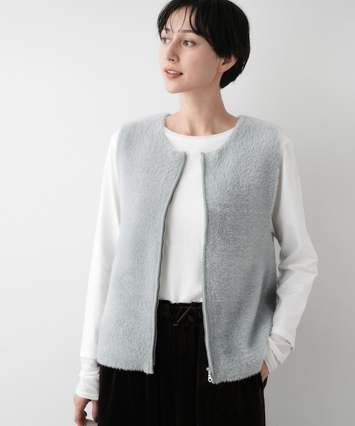 【洗える】ファーヤーンジップジレ