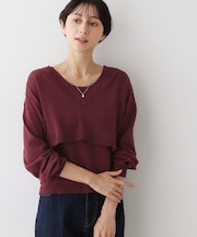 【2点セット/3WAY/洗える】ノースリーブインナー付きVネックショート丈ニット