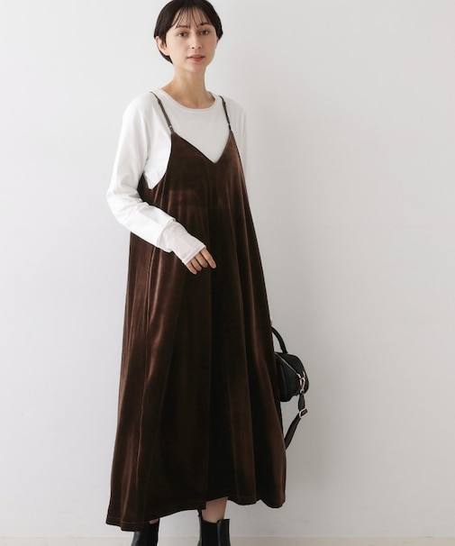 【前後2WAY/洗える】ベロアワンピース