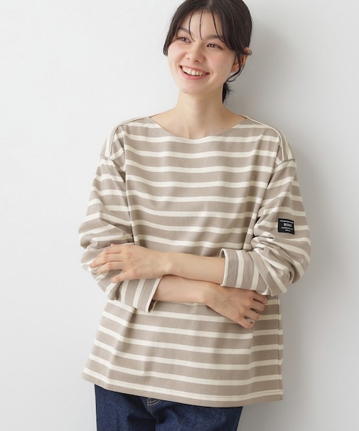 【ユニセックス・洗える】ボートネックボーダーカットソー