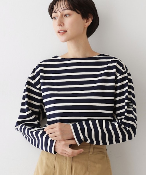 【ユニセックス・洗える】ボートネックボーダーカットソー