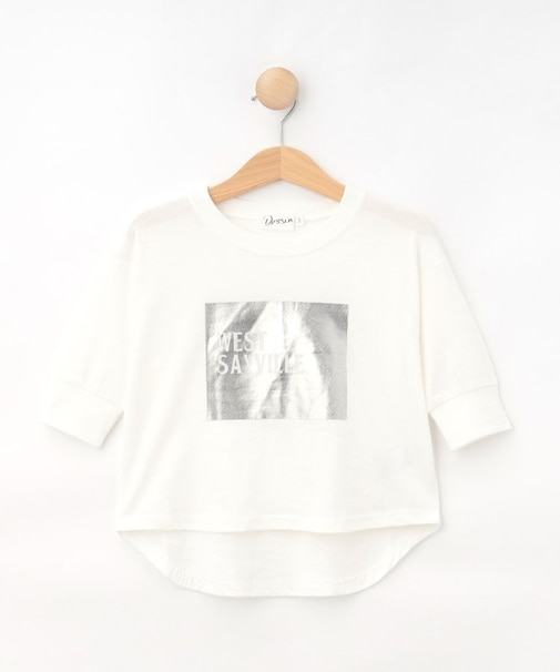 【リンクコーデ/洗える】箔プリント7分袖Tシャツ