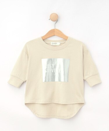 【リンクコーデ/洗える】箔プリント7分袖Tシャツ