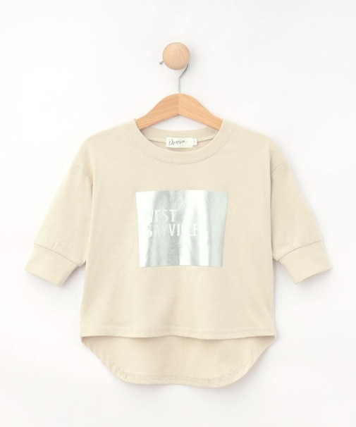 【リンクコーデ/洗える】箔プリント7分袖Tシャツ