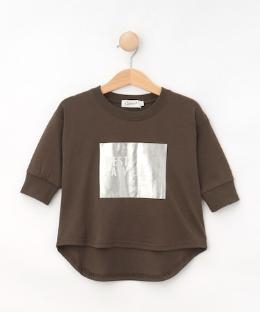 【リンクコーデ/洗える】箔プリント7分袖Tシャツ