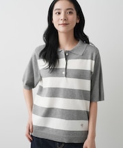 【ユニセックス/洗える】ボーダーニットポロシャツ
