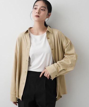 【洗える】ストレッチスウェードライクシャツ