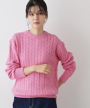 【ユニセックス・洗える】クルーネックケーブルニット