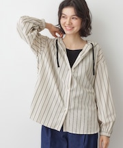 【洗える】ストライプフードブラウス
