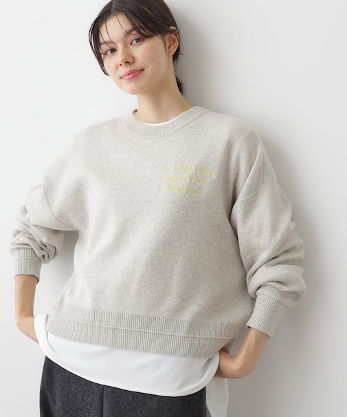 【洗える】メッセージ刺繍入りジャガードニット