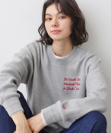 【洗える】メッセージ刺繍入りジャカードニット