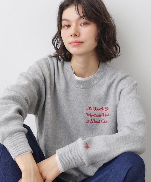 【洗える】メッセージ刺繍入りジャカードニット