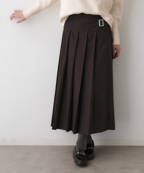 Y's ワイズ プリーツスカート リネンブレンド ロング ベルテッド　ブラウン色 洗える】ワイドプリーツスカート｜デッサンの通販｜&mall（アンド