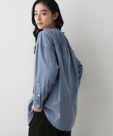 【洗える】ピグメントバンドカラーシャツ