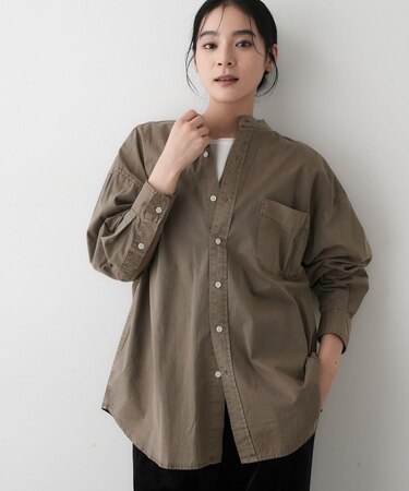 【洗える】ピグメントバンドカラーシャツ