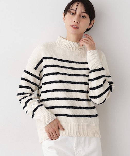 【洗える】ハイネックベロアモールニット