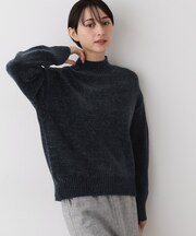 【洗える】ハイネックベロアモールニット