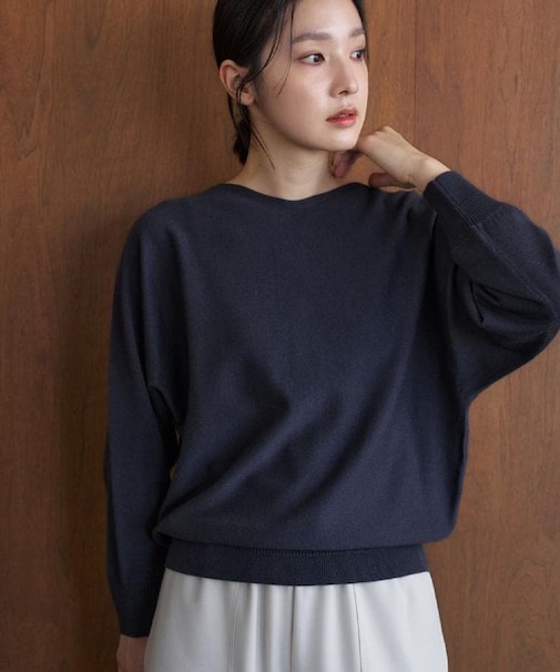 【洗える】ウールブレンド後ろボタンニット