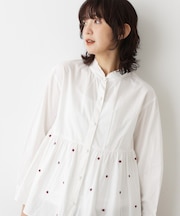 【洗える/インド製】ビーズ刺繍ペプラムブラウス