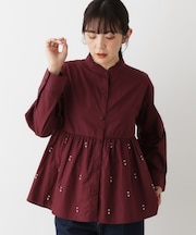 【洗える/インド製】ビーズ刺繍ペプラムブラウス