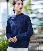 【着映え/洗える】求心ケーブル編みハイネックニット