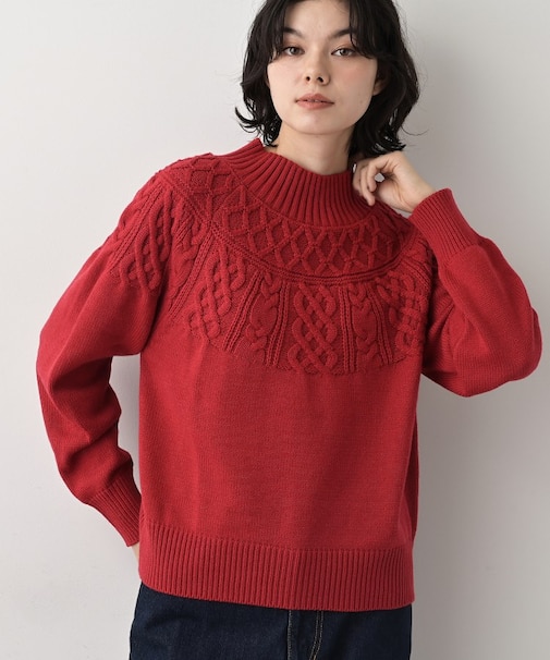 【着映え/洗える】求心ケーブル編みハイネックニット