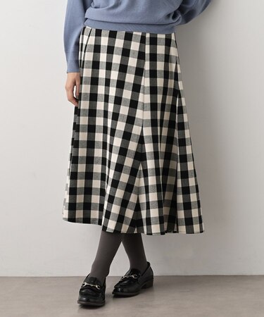 【洗える】チェック柄起毛フレアスカート