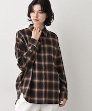 【洗える】起毛オンブレーチェック柄シャツ